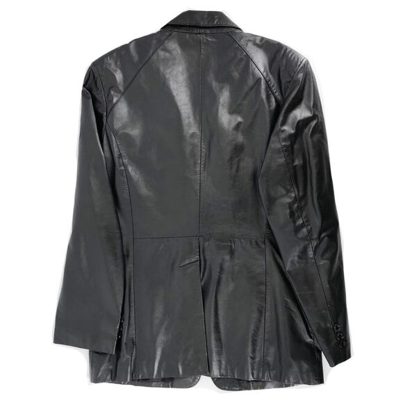90s black leather blazer jacket 1990s vintage - Picture 2 of 12